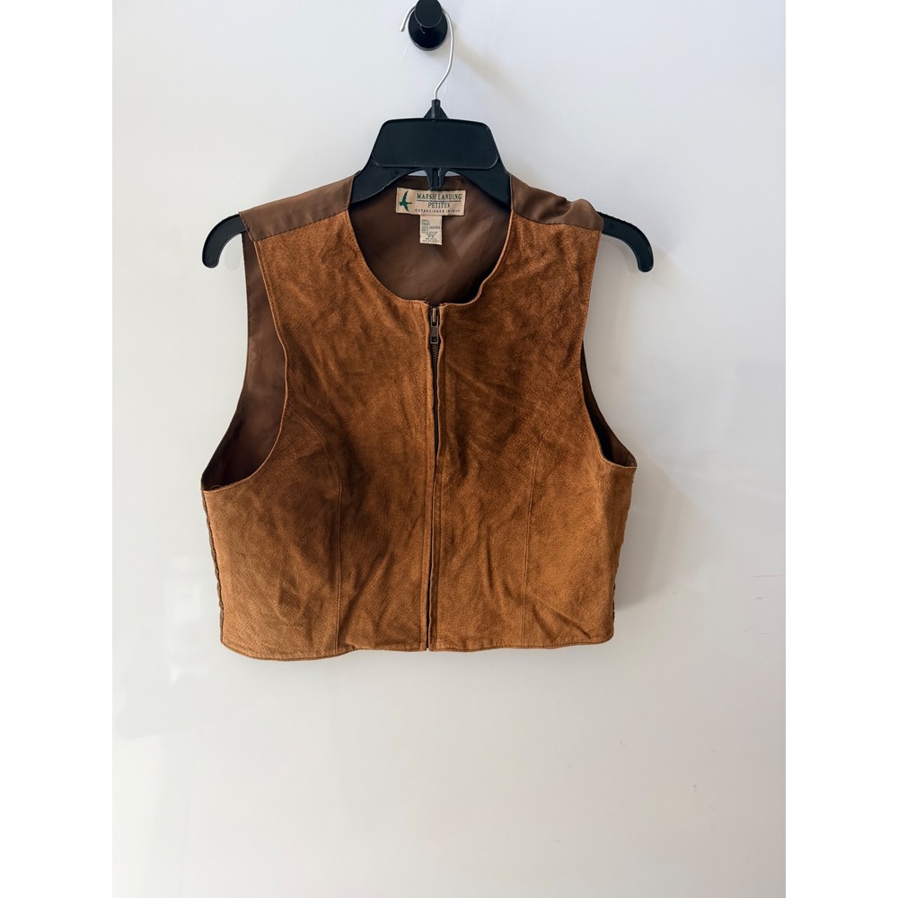 Marsh Landing Petites Brown Suede Leather Zip Front Vest Women Small Petite PS